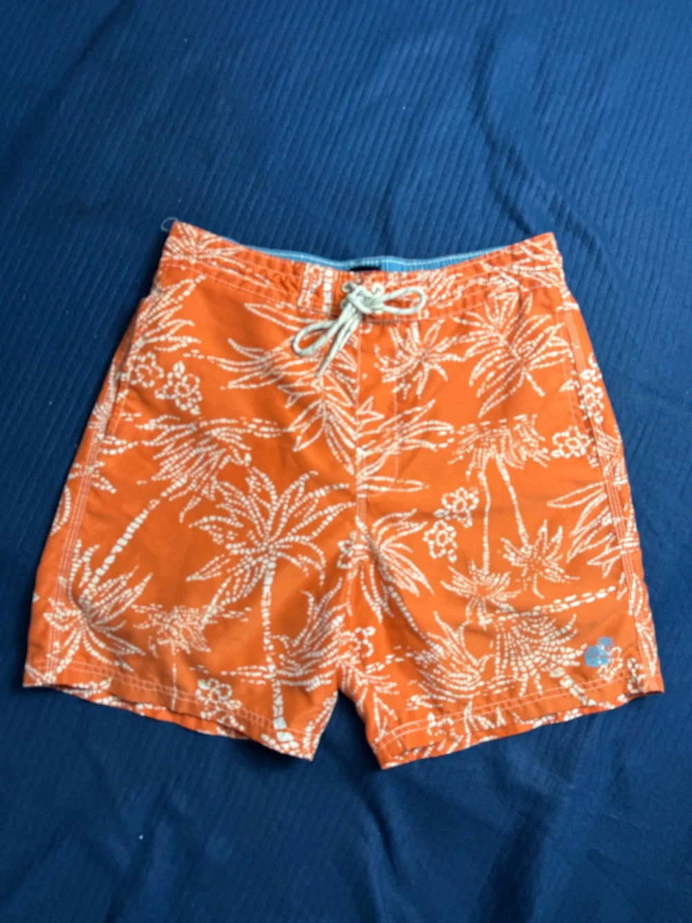 Caribbean Joe Orange Tropical Print Men's Swim Trunks